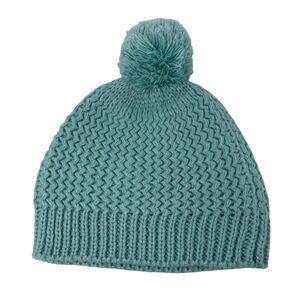 Capelli NY Hat Girls One Size Crochet Knit Pom Pom Teal Sparkle Stretch